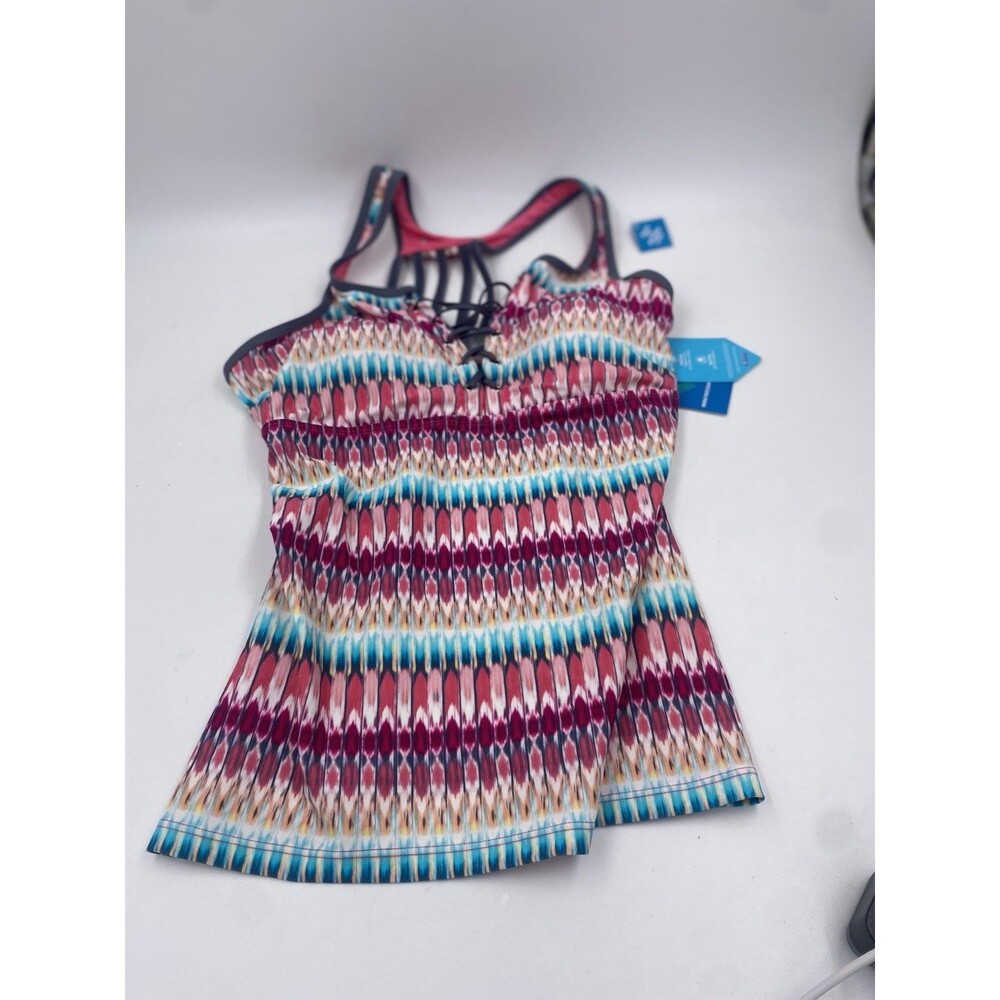 Free Country Women's Tankini Top Peony/Cloud Grey Strappy Back Size Small NWT